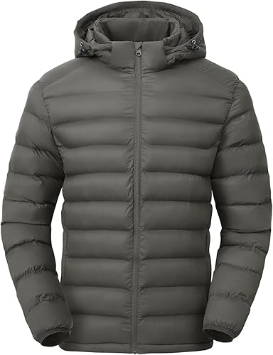 MODA Men's Lightweight Puffer Jackets Detachable Hood Water-Resistant Casual Winter Coat