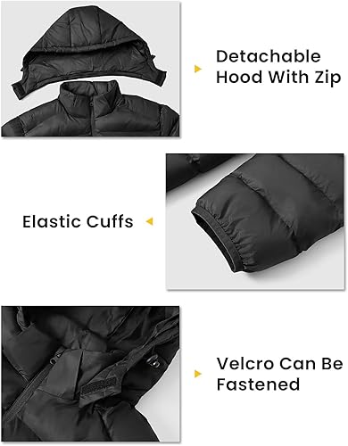 MODA Men's Lightweight Puffer Jackets Detachable Hood Water-Resistant Casual Winter Coat