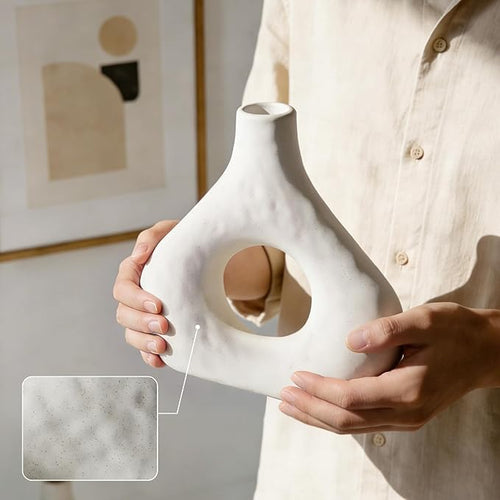 DOWAN Modern Farmhouse Ceramic Vase Set – Set of 2 Soft White Vases (7.6")