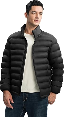 MODA Men's Lightweight Puffer Jackets Detachable Hood Water-Resistant Casual Winter Coat