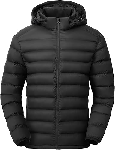 MODA Men's Lightweight Puffer Jackets Detachable Hood Water-Resistant Casual Winter Coat