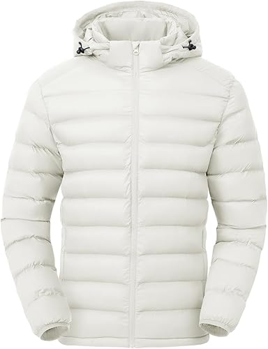 MODA Men's Lightweight Puffer Jackets Detachable Hood Water-Resistant Casual Winter Coat