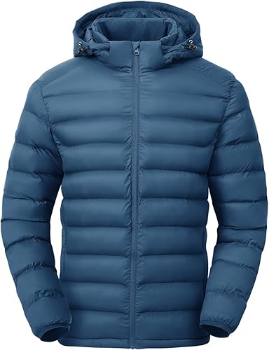 MODA Men's Lightweight Puffer Jackets Detachable Hood Water-Resistant Casual Winter Coat