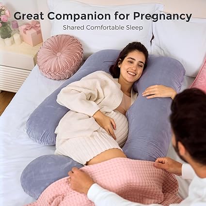 Momcozy U-Shaped Full Body Pregnancy Pillow – 57" Support for Back & Belly (Grey)