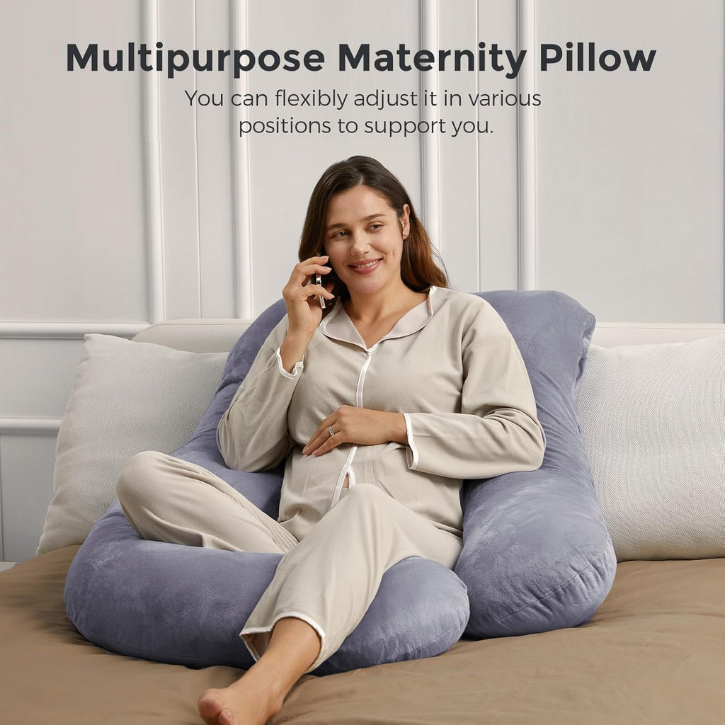 Momcozy U-Shaped Full Body Pregnancy Pillow – 57" Support for Back & Belly (Grey)