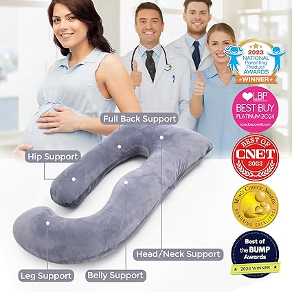 Momcozy U-Shaped Full Body Pregnancy Pillow – 57" Support for Back & Belly (Grey)