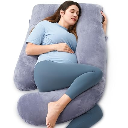 Momcozy U-Shaped Full Body Pregnancy Pillow – 57" Support for Back & Belly (Grey)