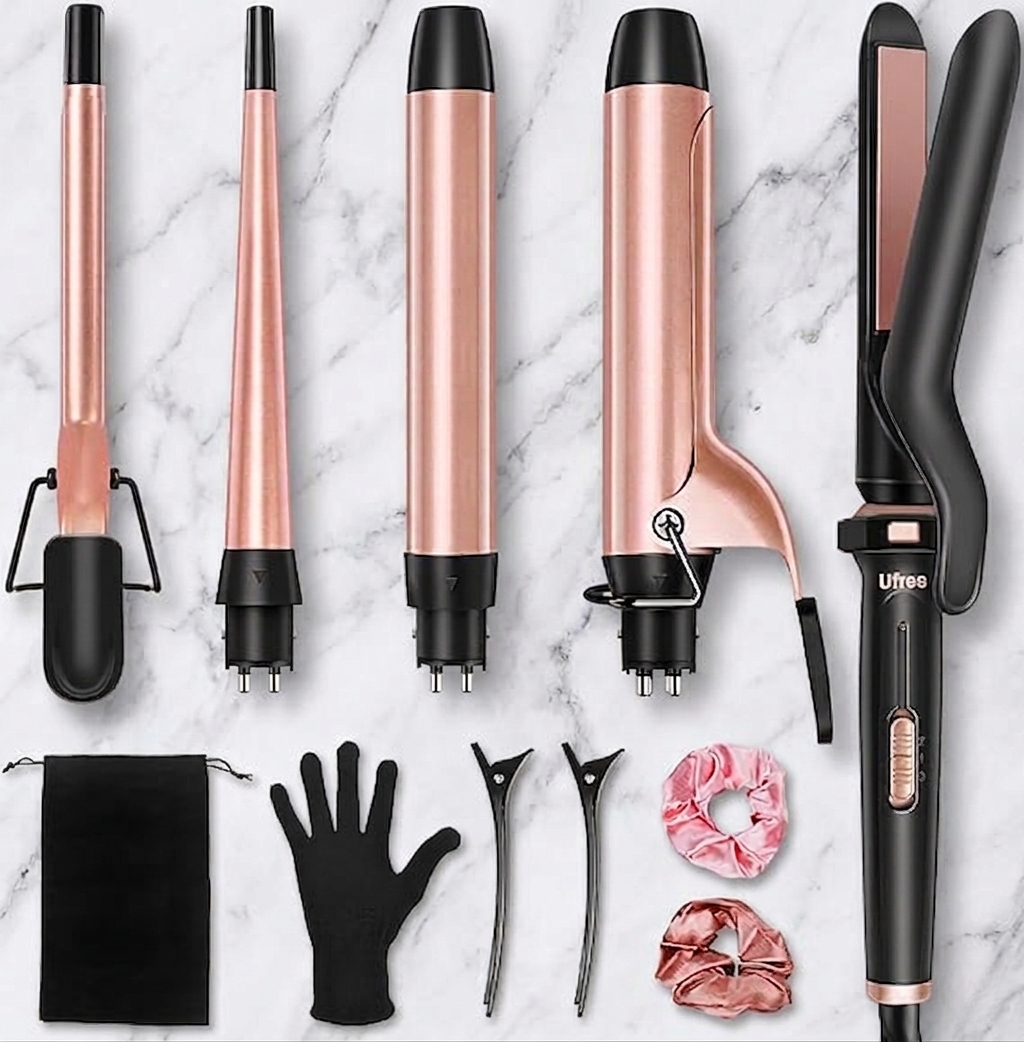 Ufree 5-in-1 Professional Styling Set: Curling Wand & Flat Iron
