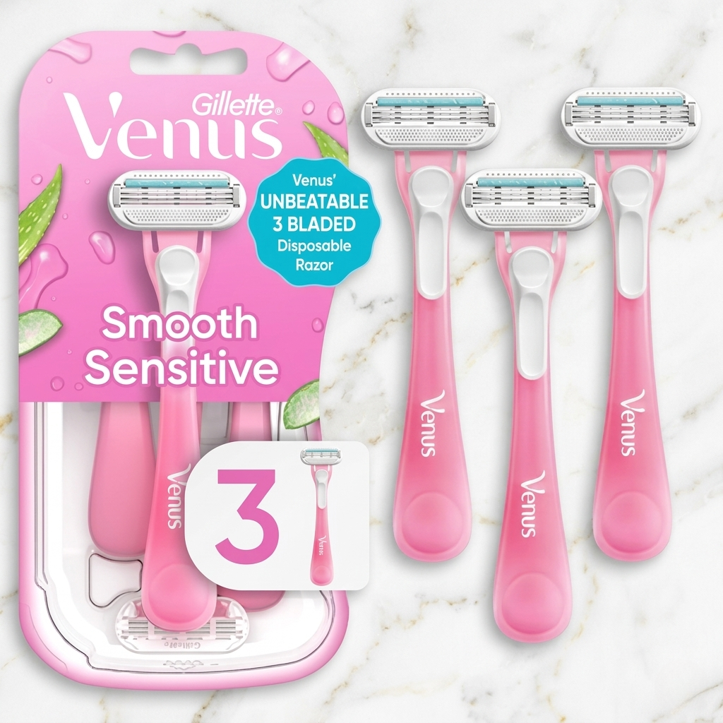 Gillette Venus Sensitive Women's Disposable Razors - Single Package of 3 Razors